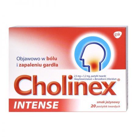 Cholinex Intense, tabletki do ssania smak jeżynowy, 20 szt. + Bez recepty | Przeciwbólowe | Ból gardła ++ Glaxosmithkline
