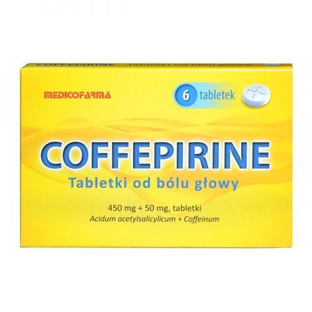 Coffepirine Tabletki od bólu głowy, 450mg + 50mg tabletki, 6 szt. + Bez recepty | Przeciwbólowe | Ból głowy i migrena ++ Marcmed