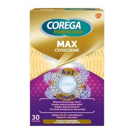 Corega Power Max Czyszczenie, tabletki do czyszczenia protez, 30 szt. + Bez recepty | Jama ustna i zęby | Preparaty do protez ++ Glaxosmithkline