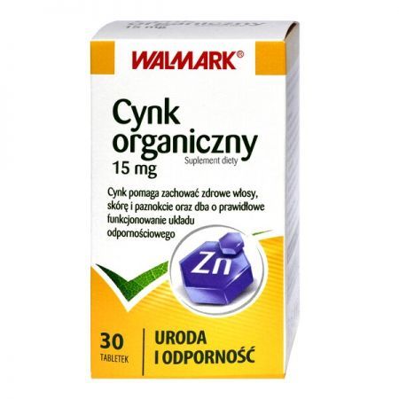 Cynk Organiczny, 15 mg tabletki, 30 szt. Walmark + Bez recepty | Skóra, włosy i paznokcie ++ Walmark