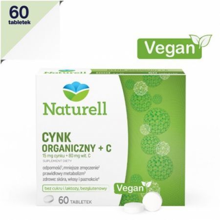 Cynk Organiczny + C, tabletki 60 szt. Naturell + Bez recepty | Witaminy i minerały | Witamina C ++ Us Pharmacia