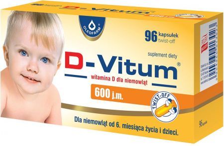 D-Vitum 600 j.m. dla niemowląt, kapsułki twist-off, 96 szt. + Bez recepty | Witaminy i minerały | Witamina D ++ Oleofarm