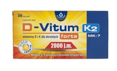 D-Vitum Forte 2000 j.m. K2 MK7, kapsułki, 36 szt. + Bez recepty | Kości, stawy, mięśnie | Na mocne kości ++ Oleofarm