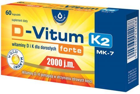 D-Vitum Forte 2000 j.m. K2 MK7, kapsułki, 60 szt. + Bez recepty | Kości, stawy, mięśnie | Na mocne kości ++ Oleofarm