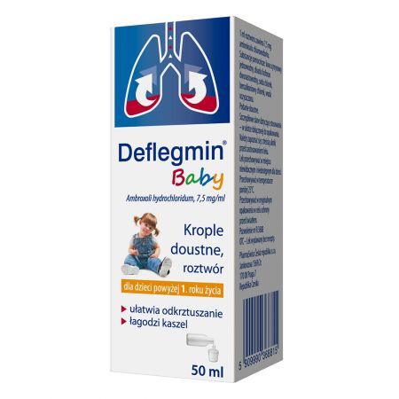Deflegmin Baby, (7,5 mg/ml) krople doustne, 50 ml + Bez recepty | Przeziębienie i grypa | Kaszel ++ Valeant