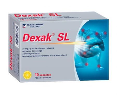 Dexak SL, 25 mg granulat do sporządzenia roztworu w saszetkach, 10 szt. + Bez recepty | Przeciwbólowe | Ból głowy i migrena ++ Berlin Chemie