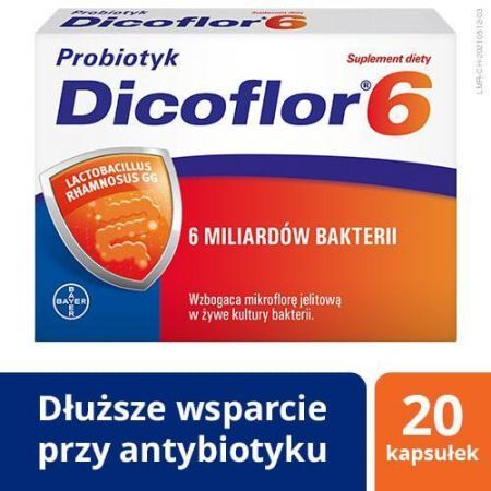 Dicoflor 6, kapsułki, 20 szt. + Bez recepty | Przewód pokarmowy i trawienie | Probiotyki ++ Bayer