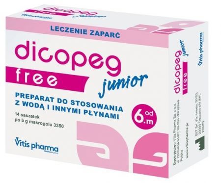 Dicopeg Junior Free, proszek, 5 g x 14 saszetek + Bez recepty | Przewód pokarmowy i trawienie | Zaparcia ++ Vitis Pharma