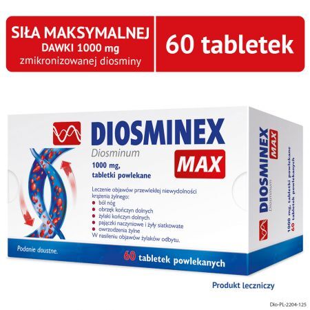 Diosminex Max, 1000 mg tabletki powlekane, 60 szt + Bez recepty | Serce i krążenie | Żylaki i obrzęki ++ Valeant