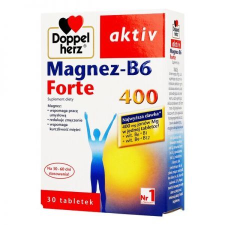 Doppelherz Aktiv Magnez-B6 Forte 400, tabletki, 30 szt + Bez recepty | Witaminy i minerały | Magnez i potas ++ Queisser