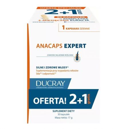 Ducray Anacaps Expert, kapsułki, 90 szt. (30 szt. x 3 op.) + Bez recepty | Skóra, włosy i paznokcie ++ Pierre Fabre