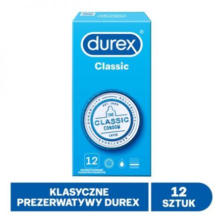 Durex Classic, prezerwatywy ze środkiem nawilżającym, 12 szt + Bez recepty | Seks i potencja | Antykoncepcja ++ Reckitt Benckiser