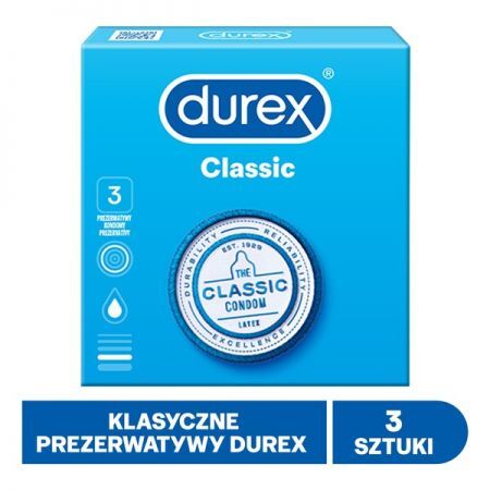 Durex Classic, prezerwatywy ze środkiem nawilżającym, 3 szt + Bez recepty | Seks i potencja | Antykoncepcja ++ Reckitt Benckiser