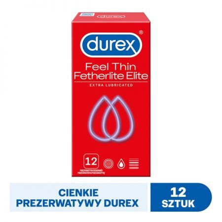 Durex Fetherlite Elite, cienkie prezerwatywy ze środkiem nawilżającym, 12 szt + Bez recepty | Seks i potencja | Antykoncepcja ++ Reckitt Benckiser
