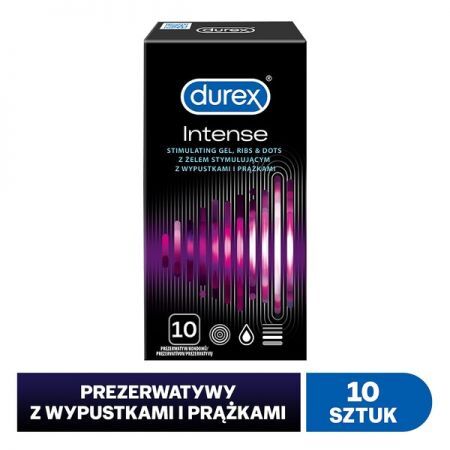 Durex Intense, prezerwatywy prążkowane z wypustkami, 10 szt. + Bez recepty | Seks i potencja | Antykoncepcja ++ Reckitt Benckiser