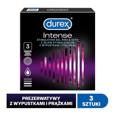 Durex Intense, prezerwatywy prążkowane z wypustkami, 3 szt. + Bez recepty | Seks i potencja | Antykoncepcja ++ Reckitt Benckiser