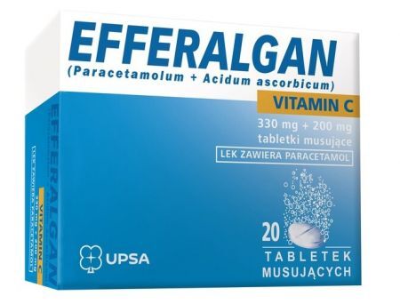 Efferalgan Vitamin C, 330 mg + 200 mg tabletki musujące, 20 szt. + Bez recepty | Przeciwbólowe | Ból głowy i migrena ++ Upsa Sas