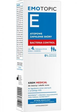 Emotopic Medical Bacteria Control, łagodzący krem do twarzy i okolic oczu, 50 ml + Kosmetyki i dermokosmetyki | Pielęgnacja | Twarz | Kremy ++ Laboratorium Kosmetyczne Dr Irena Eris