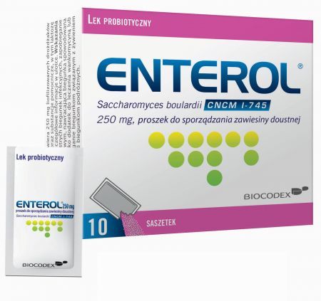 Enterol, 250 mg proszek, 10 saszetek + Bez recepty | Przewód pokarmowy i trawienie | Biegunka ++ Biocodex