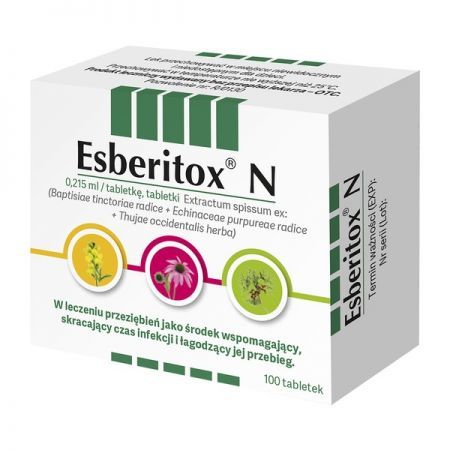 Esberitox N, 0,215 ml tabletki, 100 szt. DATA WAŻNOŚCI 31.8.2022 + Bez recepty | Przeziębienie i grypa | Preparaty wspomagające ++ Orkla