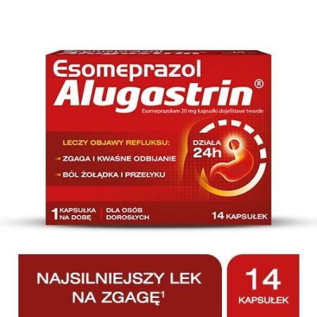 Esomeprazol Alugastrin, kapsułki dojelitowe twarde, 14 szt. + Bez recepty | Przewód pokarmowy i trawienie | Nadkwaśność i zgaga ++ URGO