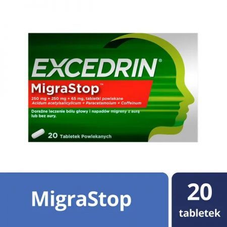 Excedrin MigraStop, tabletki powlekane, 20 szt. + Bez recepty | Przeciwbólowe | Ból głowy i migrena ++ Novartis