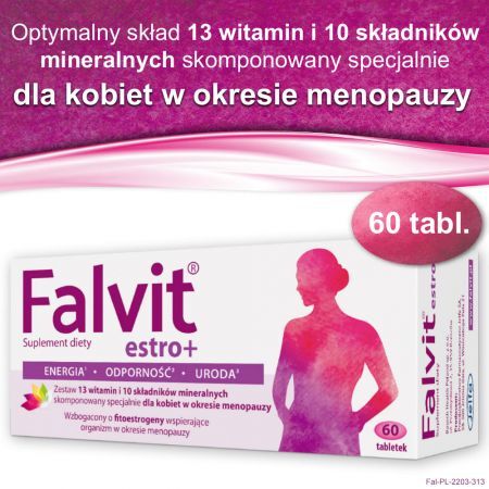Falvit estro +, tabletki powlekane, 60 szt. + Bez recepty | Menopauza i andropauza ++ Jelfa