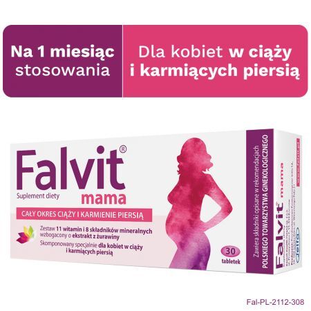 Falvit mama, tabletki powlekane, 30 szt + Mama i dziecko | Ciąża i poród | Witaminy dla kobiet w ciąży ++ Jelfa