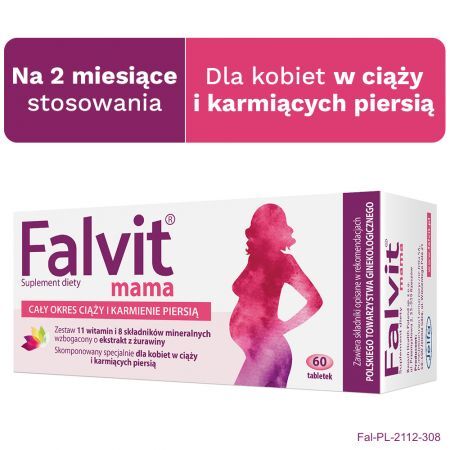 Falvit mama, tabletki powlekane, 60 szt + Mama i dziecko | Ciąża i poród | Witaminy dla kobiet w ciąży ++ Jelfa