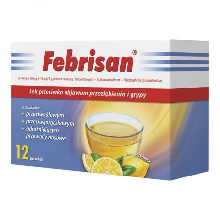Febrisan, proszek musujący o smaku cytrynowym, 5 g x 12 saszetek + Bez recepty | Przeziębienie i grypa | Preparaty wieloskładnikowe ++ Takeda Pharma