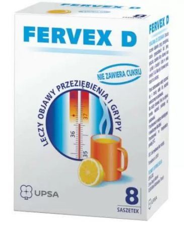 Fervex D, granulat bez cukru do sporządzania roztworu, 8 saszetek + Bez recepty | Przeziębienie i grypa | Preparaty wieloskładnikowe ++ Upsa Sas