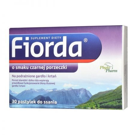 Fiorda, pastylki do ssania o smaku czarnej porzeczki, 30 szt. + Bez recepty | Przeziębienie i grypa | Ból gardła i chrypka ++ Phytopharm