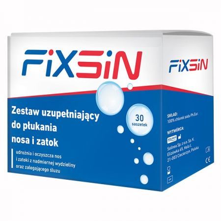 Fixsin, zestaw uzupełniający do płukania nosa i zatok, 30 saszetek + Bez recepty | Przeziębienie i grypa | Katar i zapalenie zatok ++ Solinea
