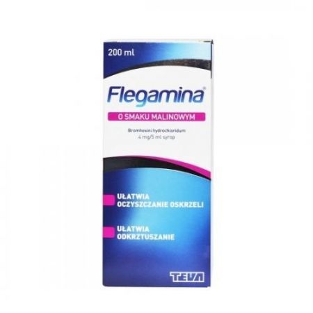 Flegamina, 4 mg/5 ml syrop o smaku malinowym, 200 ml + Bez recepty | Przeziębienie i grypa | Kaszel ++ Teva