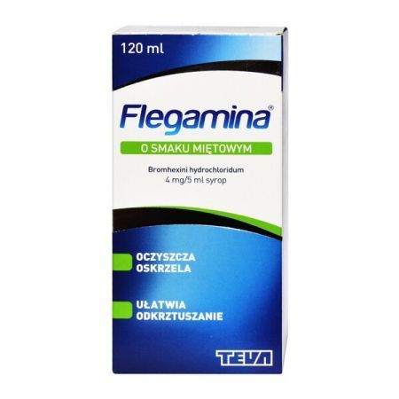 Flegamina, 4 mg/5 ml syrop o smaku miętowym, 120 ml + Bez recepty | Przeziębienie i grypa | Kaszel ++ Teva