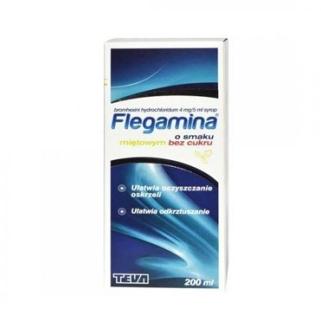 Flegamina, 4 mg/5 ml syrop o smaku miętowym bez cukru, 200 ml + Bez recepty | Przeziębienie i grypa | Kaszel ++ Teva