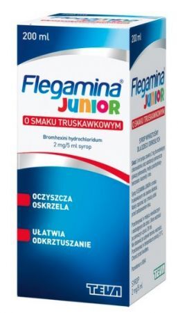 Flegamina Junior, 2 mg/5 ml syrop o smaku truskawkowym, 200 ml + Bez recepty | Przeziębienie i grypa | Kaszel ++ Teva