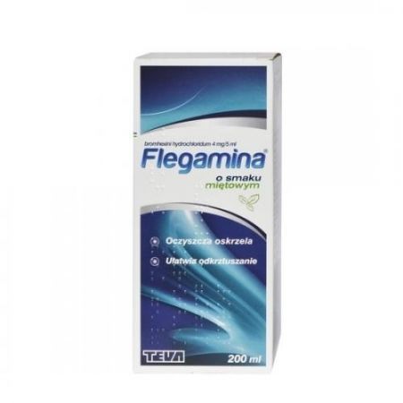 Flegamina, syrop o smaku miętowym 4 mg / 5 ml, 200 ml + Bez recepty | Przeziębienie i grypa | Kaszel ++ Teva