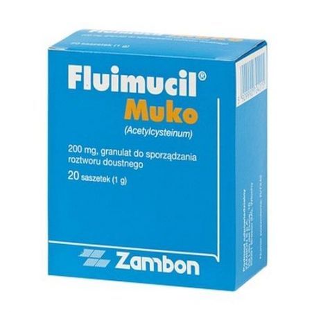 Fluimucil Muko, 200 mg /1g granulat, 20 saszetek + Bez recepty | Przeziębienie i grypa | Kaszel