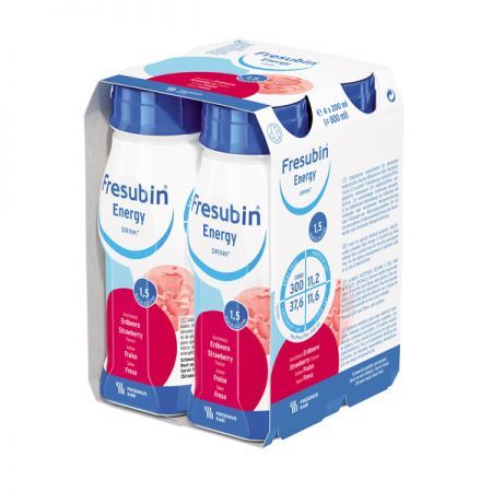 Fresubin Energy Drink, płyn odżywczy smak truskawkowy, 200 ml x 4 butelki + Bez recepty | Żywienie medyczne ++ Fresenius Kabi