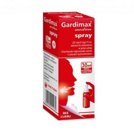 Gardimax Medica Spray aer.dost.wj.ustnej (2mg + 0,5mg), 30 ml + Bez recepty | Przeziębienie i grypa | Ból gardła i chrypka ++ Tactica Pharmaceuticals