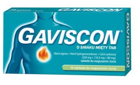 Gaviscon o smaku mięty TAB, tabletki do rozgryzania i żucia, 16 szt. + Bez recepty | Przewód pokarmowy i trawienie | Nadkwaśność i zgaga ++ Reckitt Benckiser