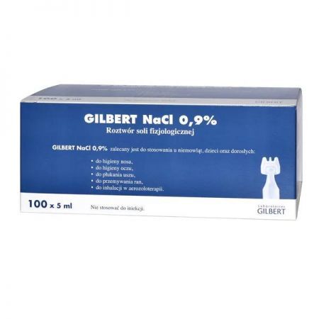 Gilbert NaCl 0.9%, roztwór soli fizjologicznej, 5 ml x 100 ampułek + Bez recepty | Homeopatia i zioła | Aromaterapia i preparaty do inhalacji ++ Glenmark
