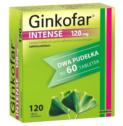 Ginkofar Intense, 120 mg tabletki powlekane, 120 szt. + Bez recepty | Pamięć i koncentracja ++ Biofarm