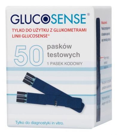Glucosense, paski testowe do monitorowania stężenia glukozy we krwi, 50 sztuk + Bez recepty | Cukrzyca | Glukometry i paski testowe ++ Genexo