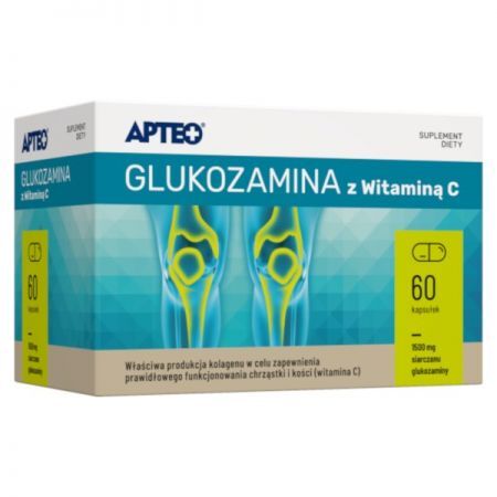 Glukozamina z witaminą C, kapsułki, 60 szt. APTEO + Bez recepty | Kości, stawy, mięśnie | Regeneracja chrząstki stawowej ++ Synoptis Pharma