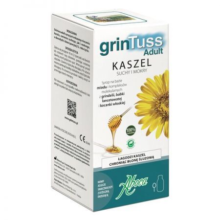 GrinTuss Adult, syrop na kaszel suchy i mokry, 128 g + Bez recepty | Przeziębienie i grypa | Kaszel ++ Aboca