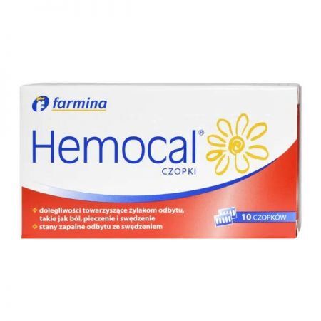 Hemocal, czopki, 10 szt + Bez recepty | Serce i krążenie | Hemoroidy ++ Farmina