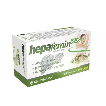 Hepafemin Plus, tabletki, 30 szt. + 10 szt. GRATIS ALG PHARMA + Bez recepty | Odchudzanie i oczyszczanie organizmu | Oczyszczanie organizmu ++ Alg Pharma
