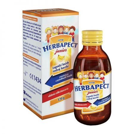 Herbapect Junior, syrop o smaku bananowym, 120 g + Bez recepty | Przeziębienie i grypa | Kaszel ++ Aflofarm